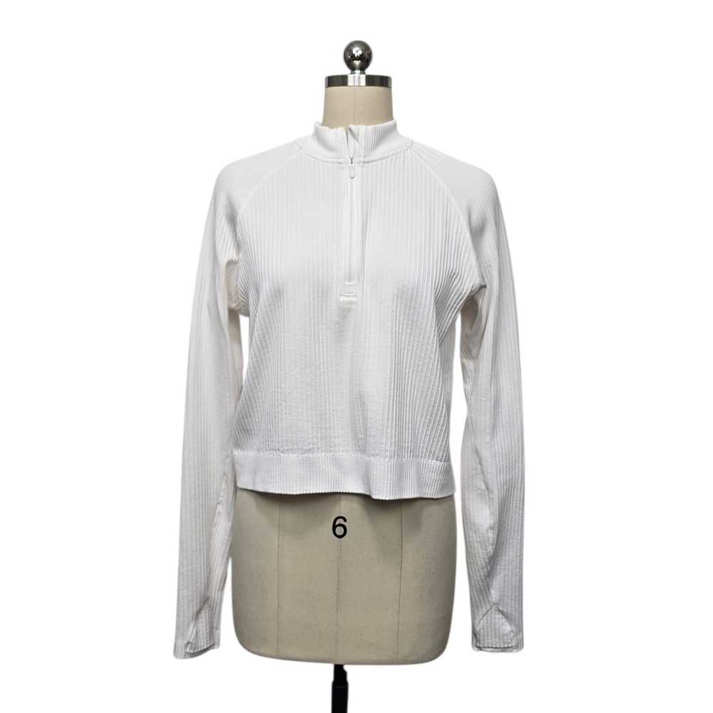 Lululemon Ebb to Street Half Zip Pullover White Ribbed Long Sleeve Size 6